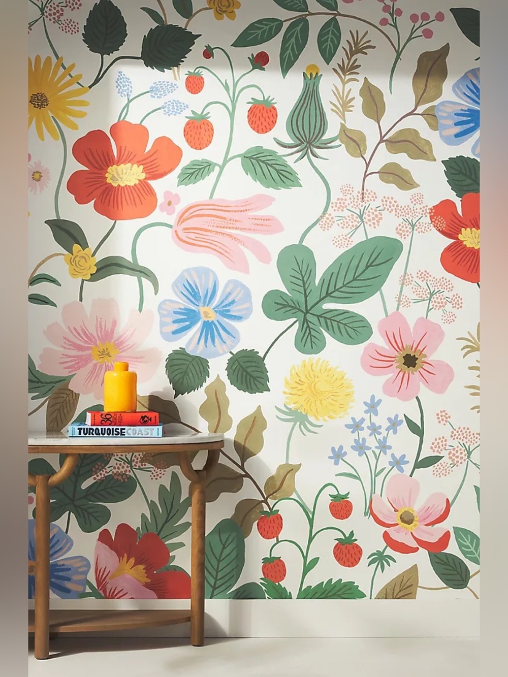 New Anthropologie York Rifle Paper Co. Strawberry Fields Floral Wallpaper Mural